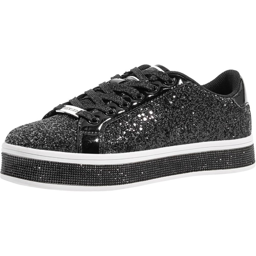Lucky Step Women's Black Platform Glitter Sneakers Sparkly Bling Shiny Dressy
